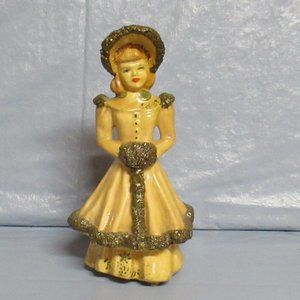 Vintage Chalkware Woman Wearing Bonnet Figurine